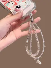 極上の柔らかさのピンククリスタルフィッシュテールチャーム【スマホ用・高級感・女性用】