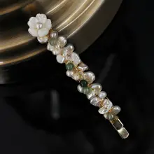 翡翠のヘアクリップ【アンティークスタイル・サイドクリップ・淡水バロックパール使用】