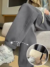 高腰デザインのグレー加絨スポーツパンツ【シルエットアップ・暖かい・カジュアル】