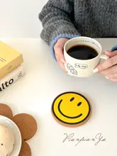 コルク製 花柄笑顔デザインのテーブル用耐熱マット【鍋敷き・皿敷き・コップ敷き】