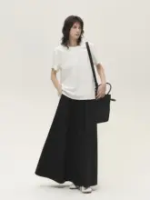 おしゃれなデザインのウエストゴム羊毛混紡ロングスカート【秋用・ゆったりシルエット】