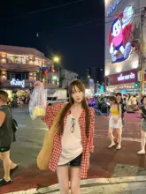 レディース赤いチェック柄シャツ【夏用・フィット・薄手・カーディガンスタイル】（セットアップ対応）