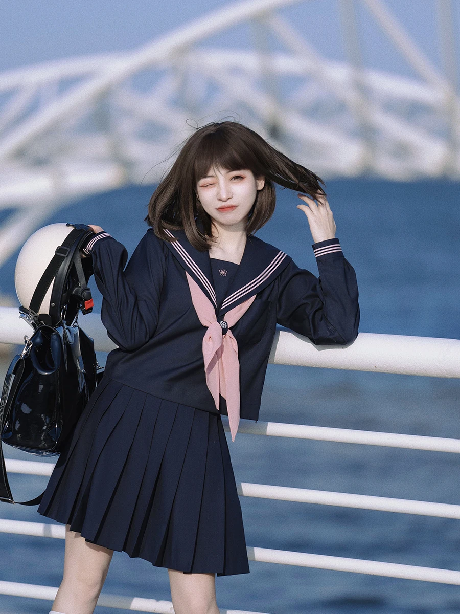 オリジナルJK制服：グレー・ピンク・紺色の水手服セットアップ対応