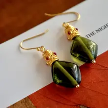 手作り琉璃を嵌め込んだ優雅な中国風ピアス【金メッキ・イヤリング】