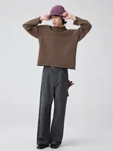 高く編まれたカラーのクルーネックセーター【リブ編み・ドルマンスリーブ】