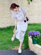 独特なドローコードデザインの工装シャツ【女性用・半身スカート付き・夏向け】（セットアップ対応）