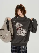 アメリカンヴィンテージ風フリース刺繍フード付きトレーナー【冬用・ゆったりシルエット】