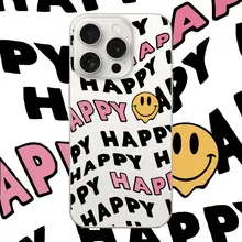 HAPPY 笑顔デザインの透明iPhoneケース【シリコン製・かわいい・アニメスタイル】