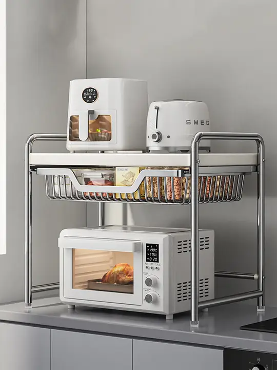 キッチン用引き出し式レンジ台【多機能・電化製品収納に最適】