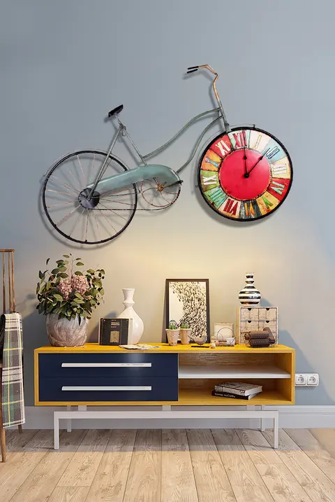 アイアン製 ヴィンテージ工業風自転車ウォールデコレーション【時計付き・壁掛け・インテリア装飾用】