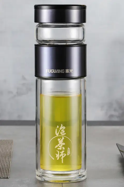 ダブルレイヤー茶水分離グラスカップ【フィルター付き・携帯用】