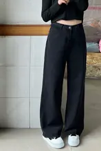 黒のワイドレッグデニムパンツ【大きいサイズ・ルーズフィット・梨型体型に最適】