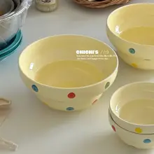 かわいいドット柄の陶器製ボウル【ご飯・スープ・麺用】