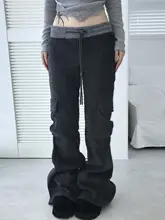 カジュアル なストリートスタイルポケット付きパンツ【コントラストデザイン・ヴィンテージ風・スリムフィット】（セットアップ対応）