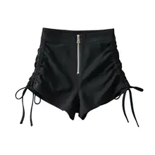 ハイウエスト ストリング ショートパンツ 女性 夏 弾性 ジッパー カジュアル タイト