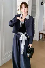 ダークブルー レースパネル付き 軽やかな作業ジャケット【春用・カジュアル・スリムフィットパンツ・セットアップ対応】
