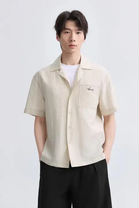 セットアップ メンズ カジュアルシャツ ハーフパンツ リネン混 キューバカラー シンプル 薄手 リゾート 通勤 夏「GXG」