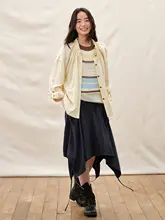 ラフなシンプルデザイン！抗しわ長袖シャツ【ラウンドネック・ドレープ付き・フィット】