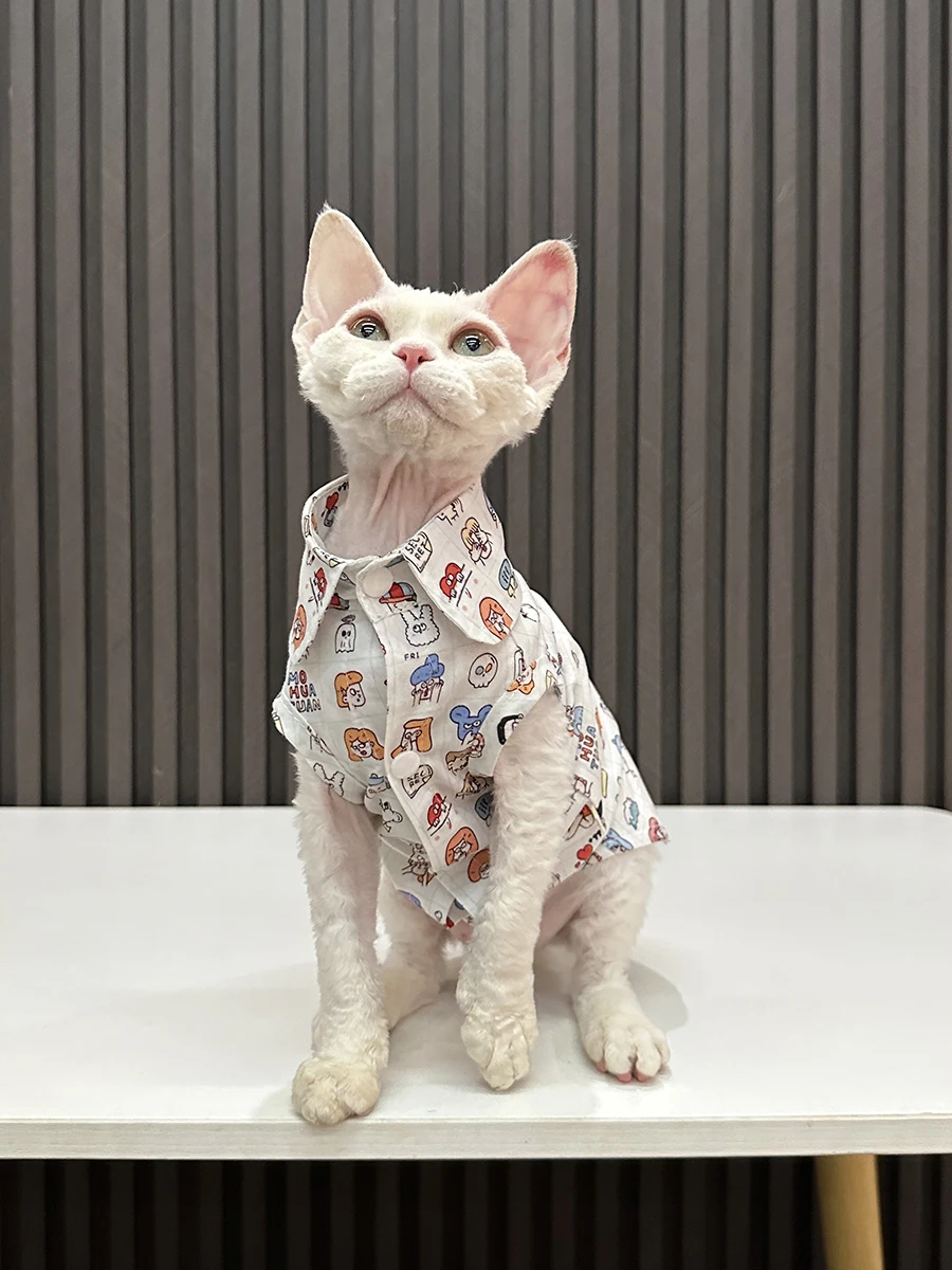 猫デザインのノースリーブシャツ：通気性と快適性を重視したスフィンクス用のカジュアルウェア