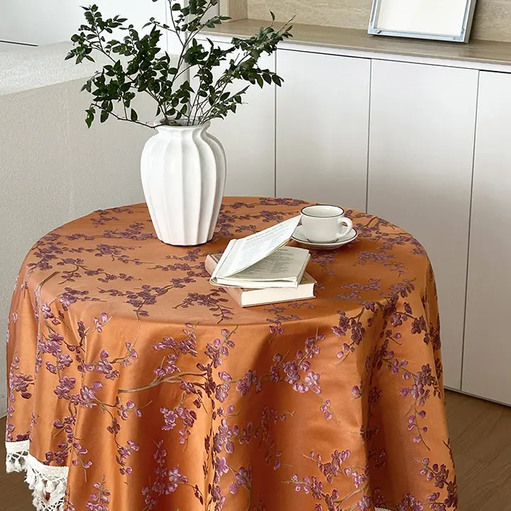 フランス風ヴィンテージ刺繍テーブルクロス【高級感・花柄・ダイニング・ラウンドテーブル用】（セットアップ対応）