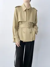 カキ色の短丈トレンチコート【秋冬用・レディース・クラシックデザイン】
