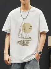 夏用 半袖Tシャツ【ゆったりフィット・コットン・プリントデザイン・ラウンドネック】