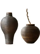 古風な陶器製花瓶【景徳鎮製・乾燥花用・インテリア装飾】