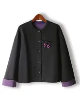 パフスリーブデザインのラウンドネックカラーブロックジャケット【長袖・カジュアルコーディネートに最適】