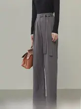 ワイドパンツ レディース グレー フレンチ風 紐デザイン ゆったり カジュアル 春
