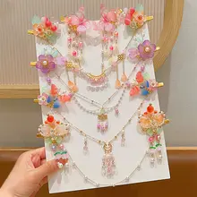 子供用古風ヘッドドレス【花飾り・流れる房付き・額当て】（セットアップ対応）
