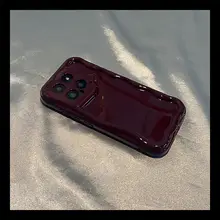 シンプルなワインレッド光沢仕上げのスマートフォンケース【全包型・防摔・波浪デザイン】