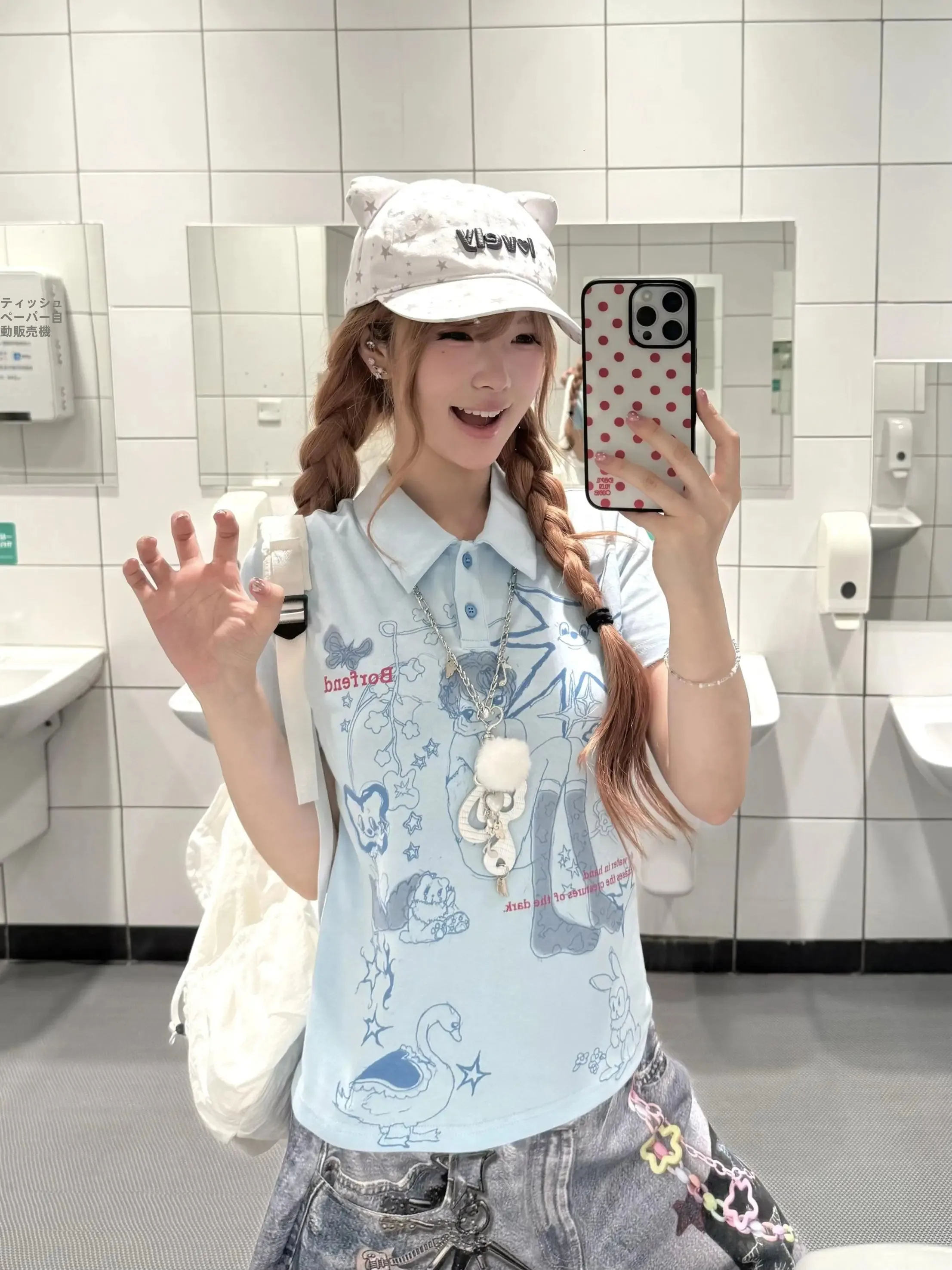 アメリカンビンテージ風キャラクター柄ポロ衿半袖Tシャツ：popイラストかわいいの代表的なデザイン例