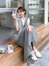 灰色の感漂う仮二重構造トップスと軽やかなスカート【夏用・カジュアル】（セットアップ対応）
