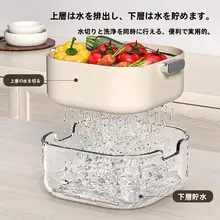 二層式洗面器と水切りバスケット【キッチン・リビング用・シンプルデザイン】（セットアップ対応）
