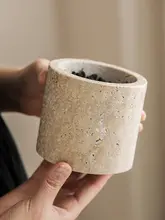北欧スタイルの石材製収納筒【蓋付き・デスク用装飾品・収納容器】