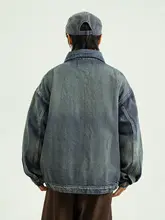 ヴィンテージ風ウォッシュ加工デニムジャケット【ユニセックス・翻り型・秋冬用】
