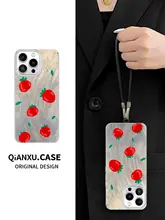 可愛い草苺デザインのiPhoneケース【羽織り仕立て・ストラップ付き・高品質】