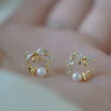 パールリボンピアス【925純銀・レトロ風・繊細なデザイン・キラキラ】