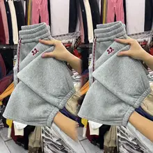 カラフルな加絨素材 レディースハイウエスト九分丈パンツ【温かく快適・リブ付き】