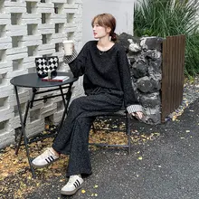 黒と灰色のスタイル レディースジャケット【ストライプ デザイン・スリムフィット・ワイドパンツ】（セットアップ対応）