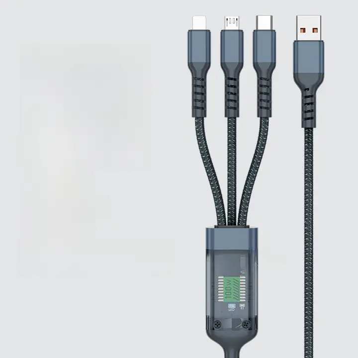 多機能USB車載充電ケーブル【急速充電・データ表示機能・編み込みデザイン・複数機種対応】