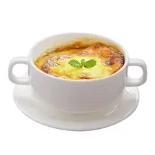 ダブルハンドル陶器製スープボウル【骨瓷・サラダ・デザート用】
