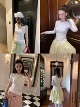 フラワープリント重ね着対応 ノースリーブ＆半袖＆長袖Tシャツ【レースディテール・カジュアルスタイル】