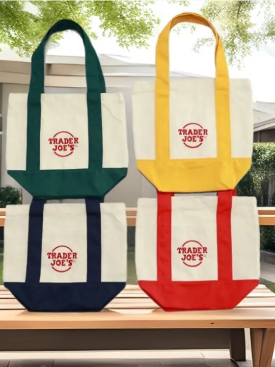 カラーブロック刺繍大容量ショッピングバッグ【キャンバス・カジュアル・トートバッグ】