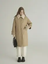 北欧スタイル 毛付き2トーン中長羽毛コート【軽量・翻领デザイン・レディース】