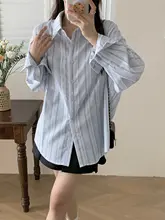 XinmonLee ブルーストライプ 夏用 UVカットルーズフィットシャツジャケット
