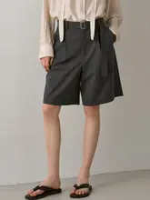 通勤用 女性向け春夏 バギーショートパンツ【リボン付き・カジュアル・五分丈】（セットアップ対応）