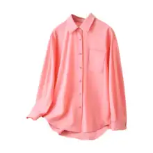 女性用 大きいサイズの春秋新作 シンプルな長袖シャツ【ポケット付き・ビッグシルエット】