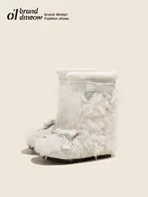 羊羔毛内増高のクラシック白色雪地靴【秋冬向け・暖かい・ショートブーツ】