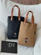 刺繍入りカートゥーンデザインの小女の子用トートバッグ【キャンバス・多層収納・カジュアル】